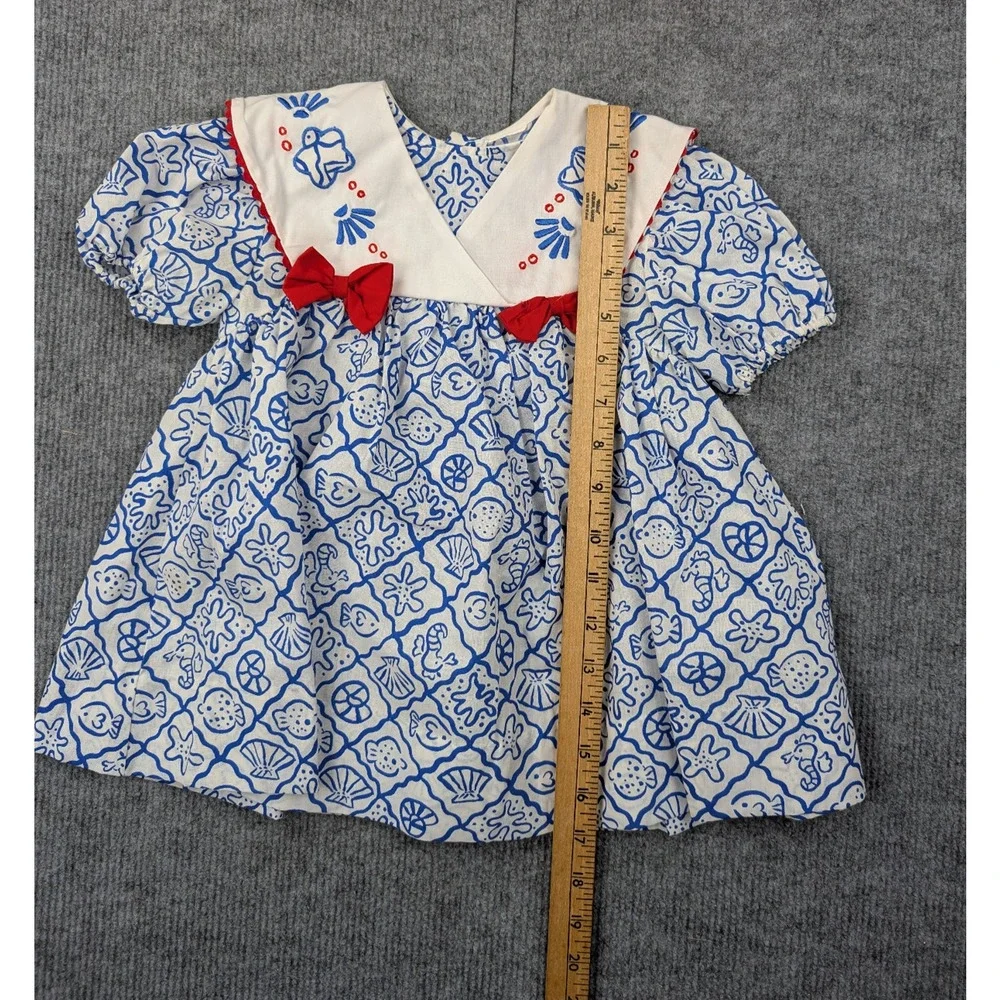 Vintage Dress Girls 2T Toddler Sailor Collar Nautical Novelty Retro Blue Beach